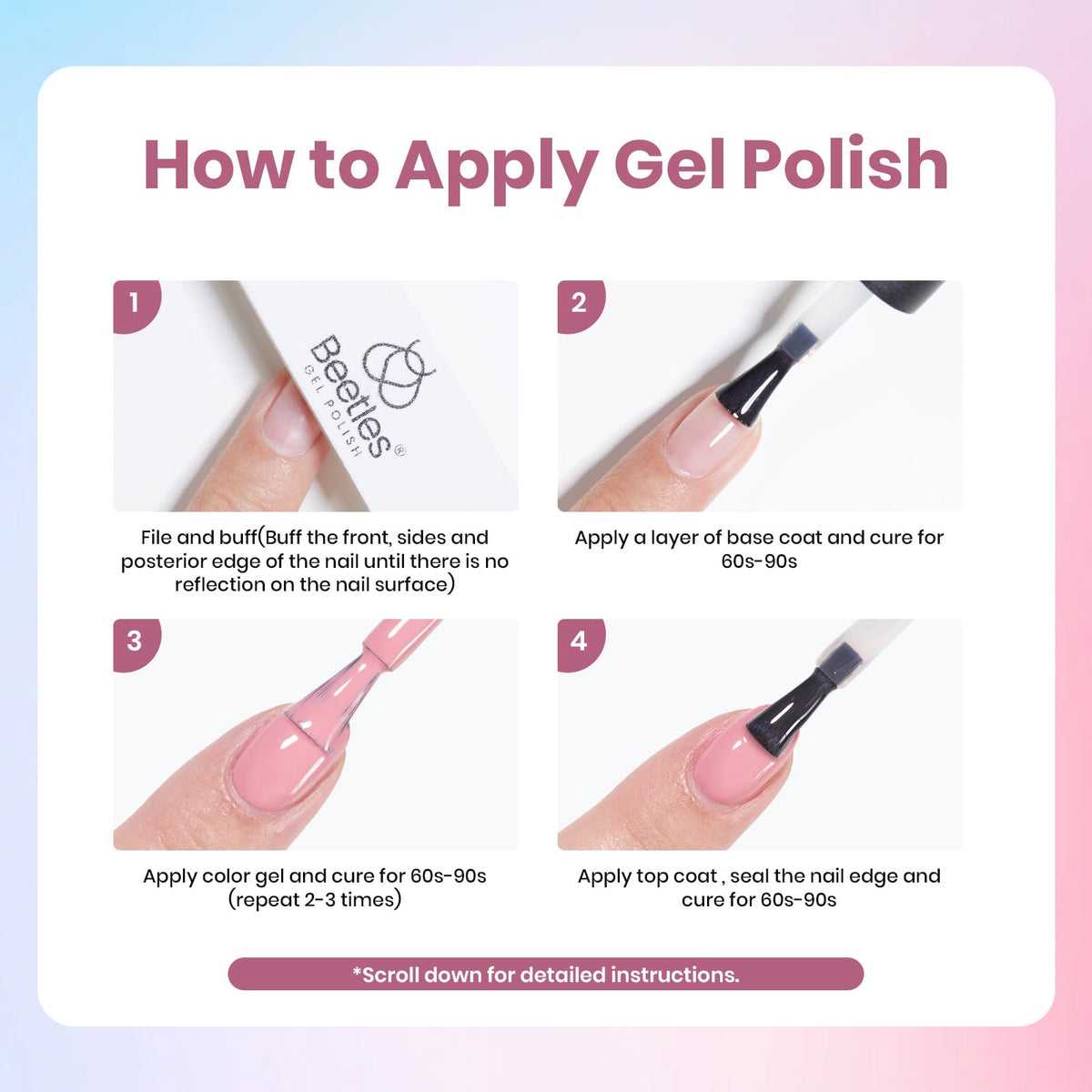 close-up of beetles gel nail polish in pink shade