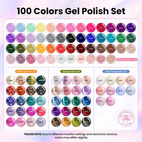 Close-up of beetles gel polish bottles in various colours