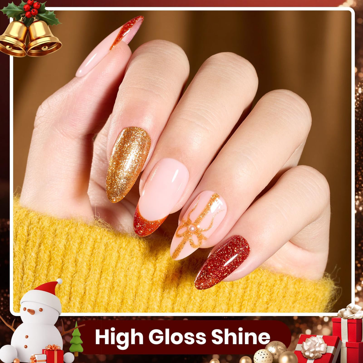 close-up of beetles Gel Polish brilliant gold glitter gel