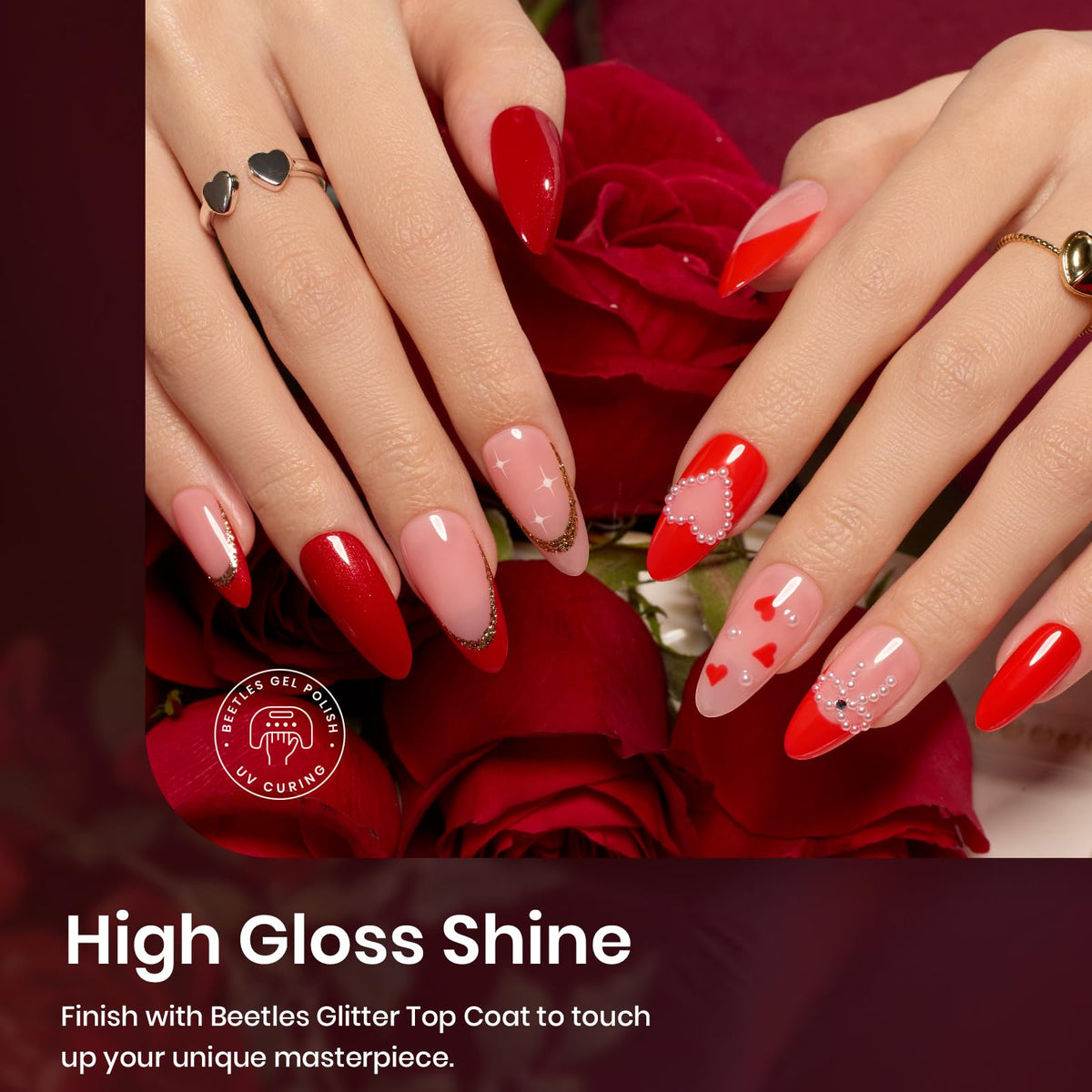 close-up of beetles Gel Polish red and burgundy shades