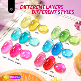 Close-up of Beetles jelly gel nail polish in neon colours