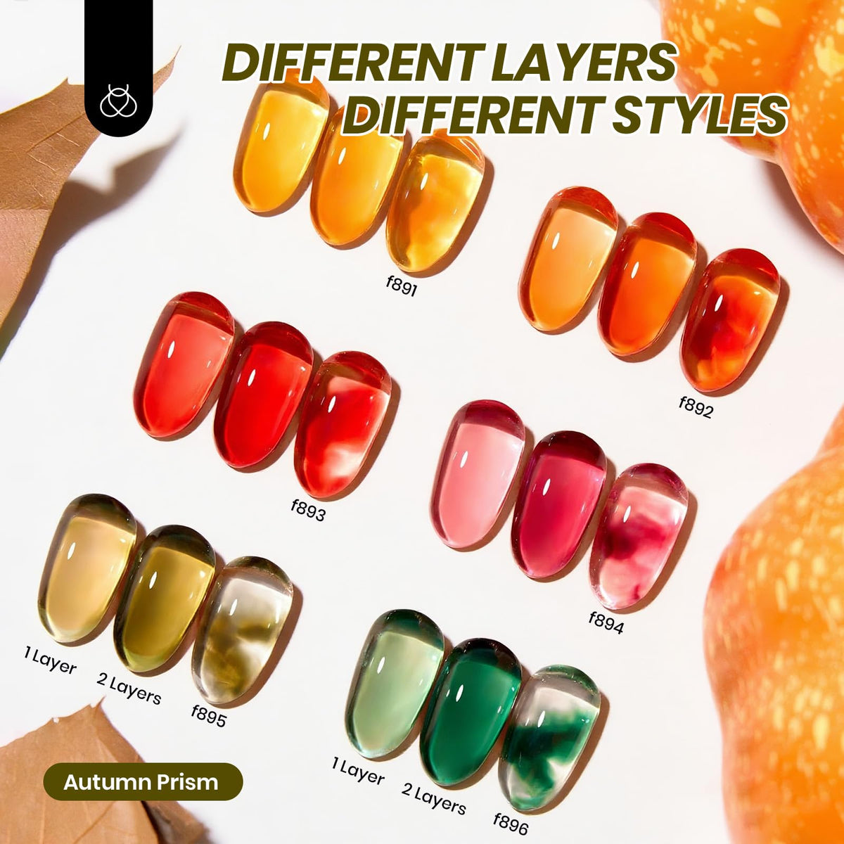 Close-up of beetles Jelly Gel Nail Polish shades f891 to f896