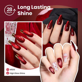 close-up of beetles Red Cat Eye Gel Nail Polish applied on nails