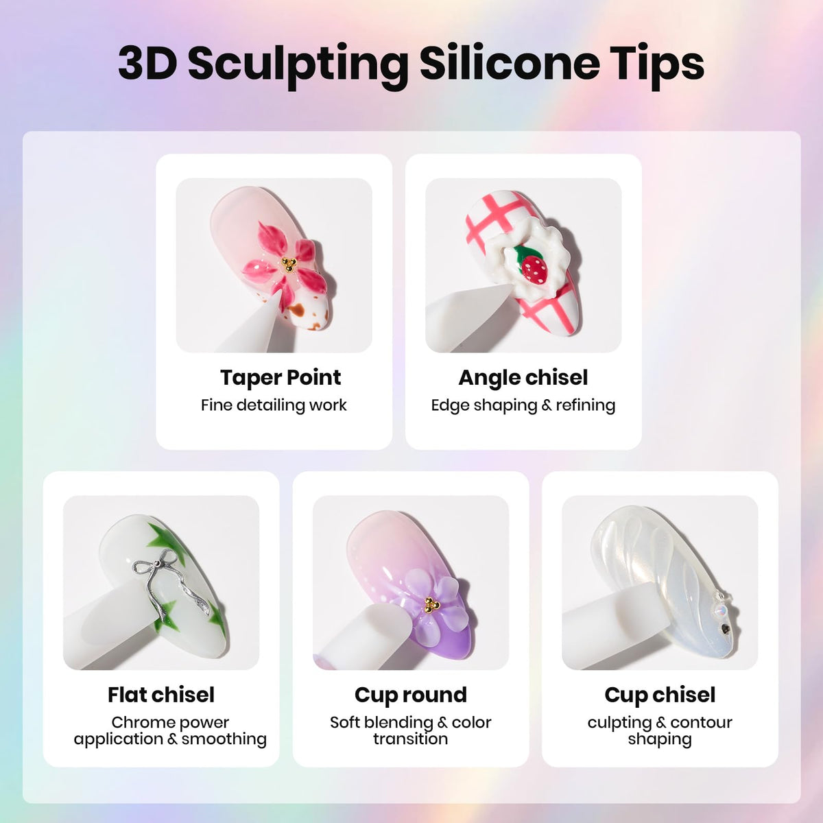 close-up of beetles silicone nail tools with ergonomic grip