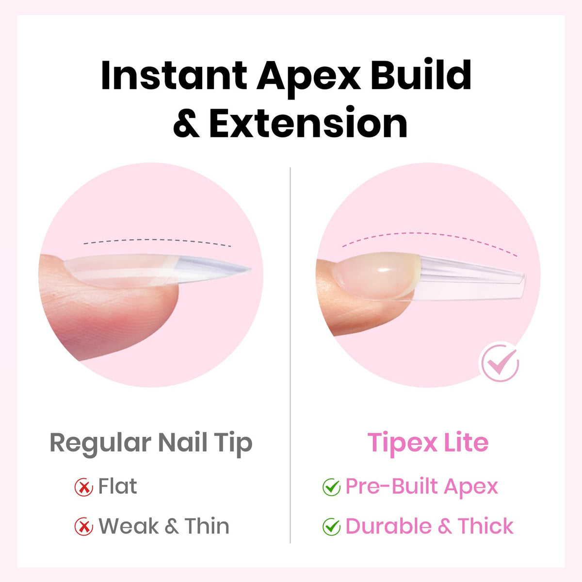 Close-up of Beetles Tipex Lite Nail Tips showing built-in apex