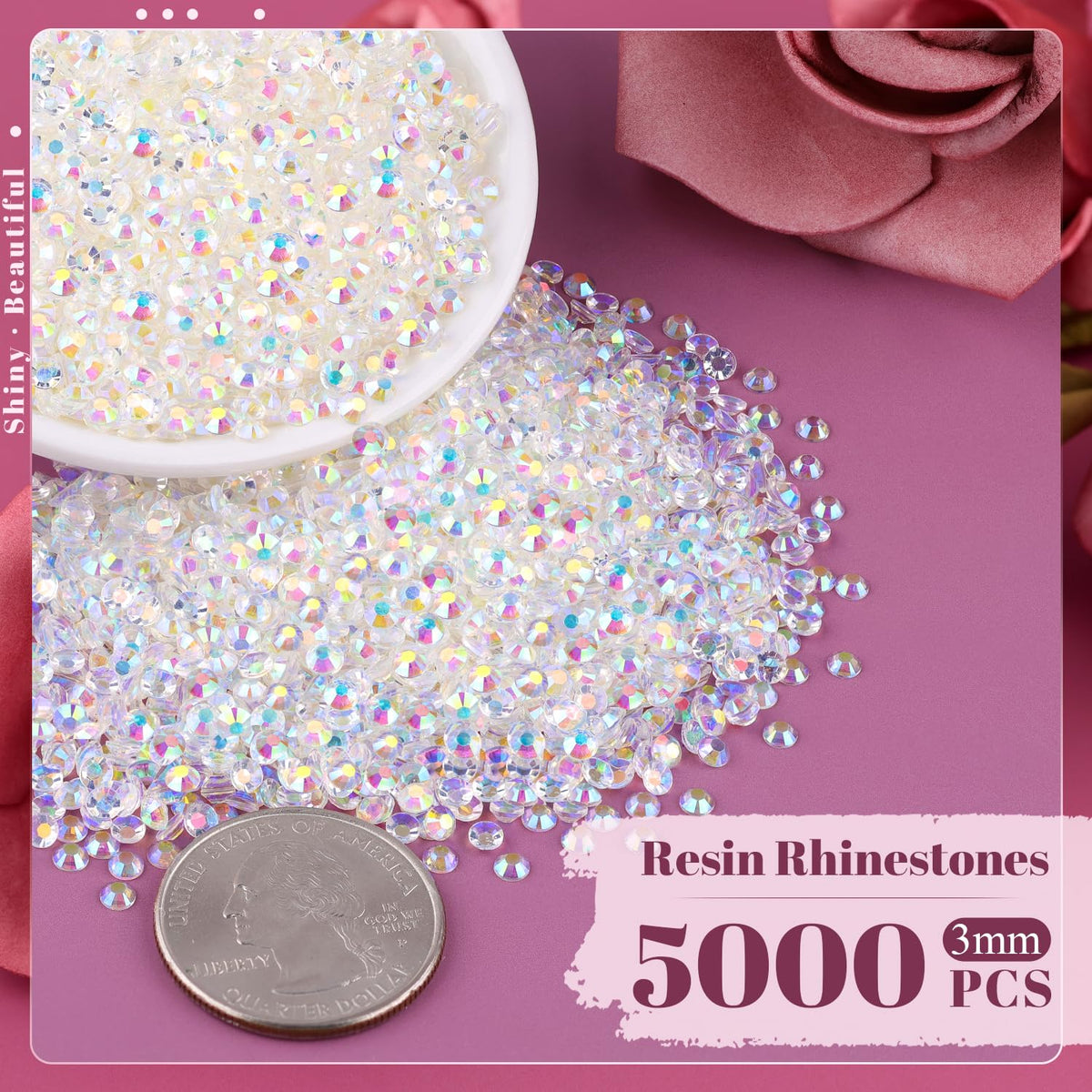 Close-up of BELLEBOOST 3mm resin rhinestones with tweezers