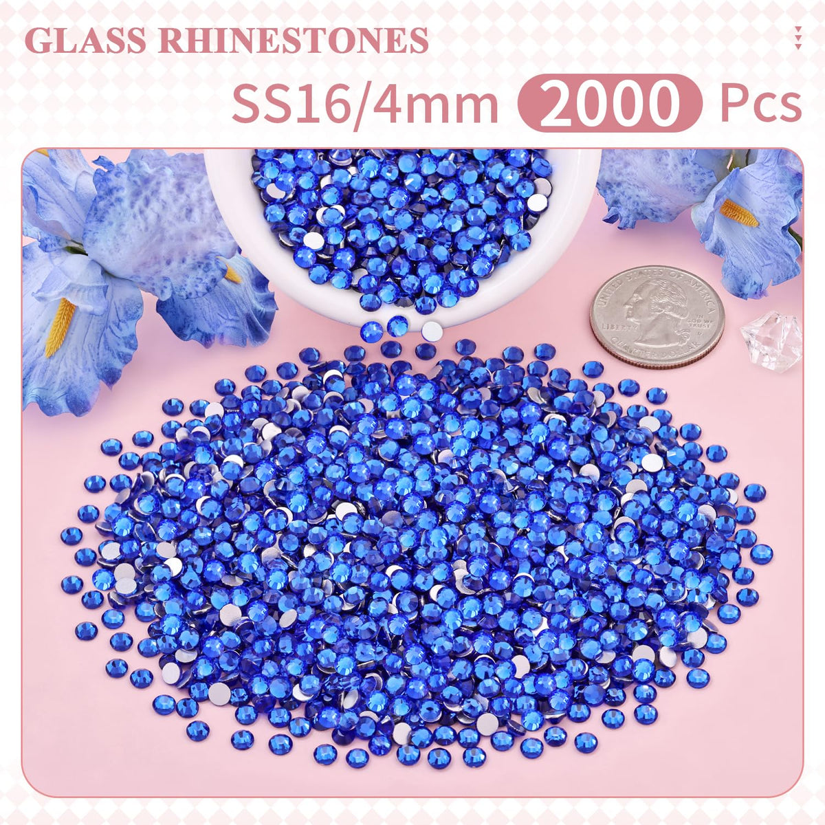 Close-up of BELLEBOOST Blue/Sapphire rhinestones showing sparkle