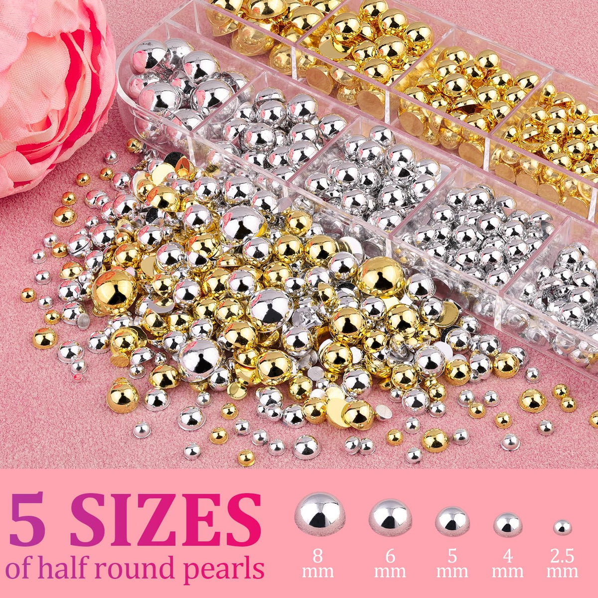 Close-up of BELLEBOOST Flatback Nail Pearls in various sizes