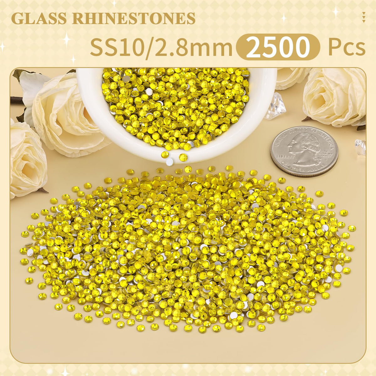 Close-up of BELLEBOOST glass rhinestones in Lemon Yellow