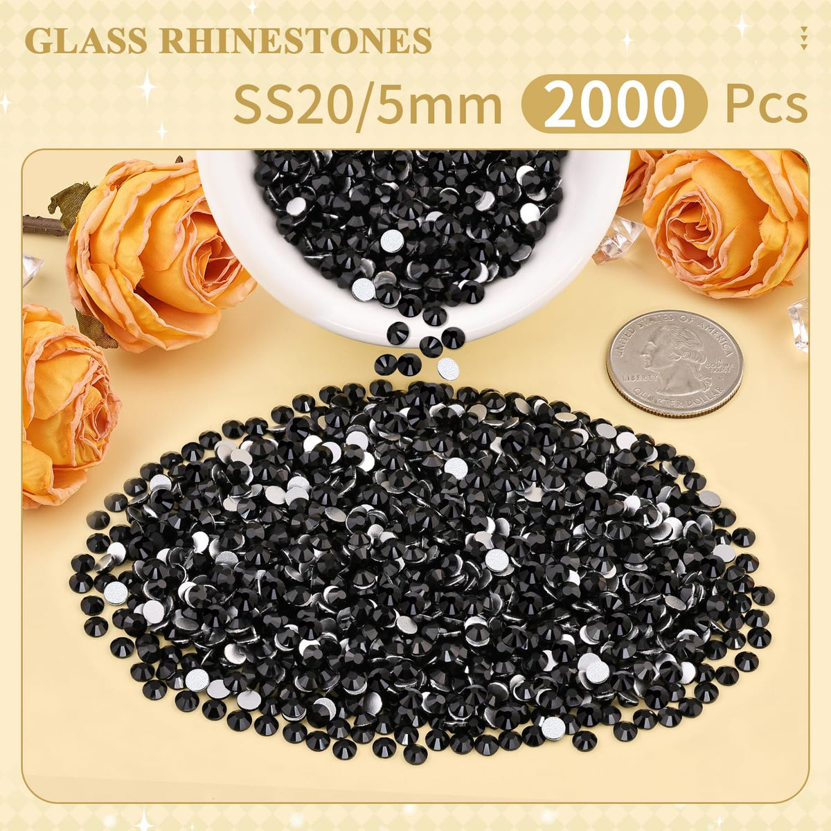 Close-up of BELLEBOOST Jet Black Rhinestones showing facets