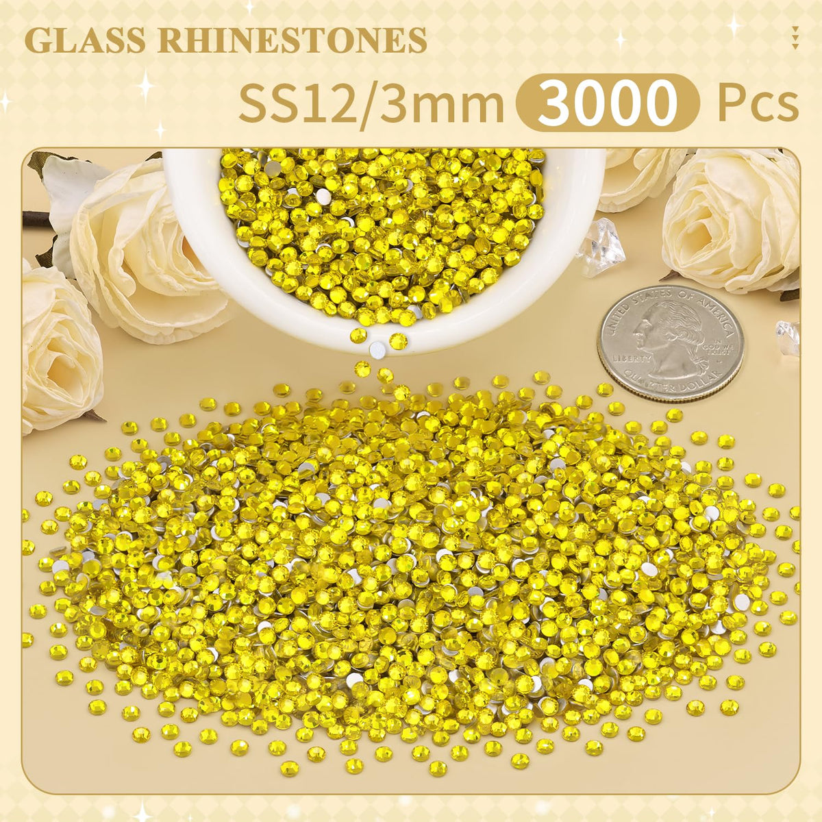 Close-up of BELLEBOOST Lemon Yellow rhinestones with tweezers
