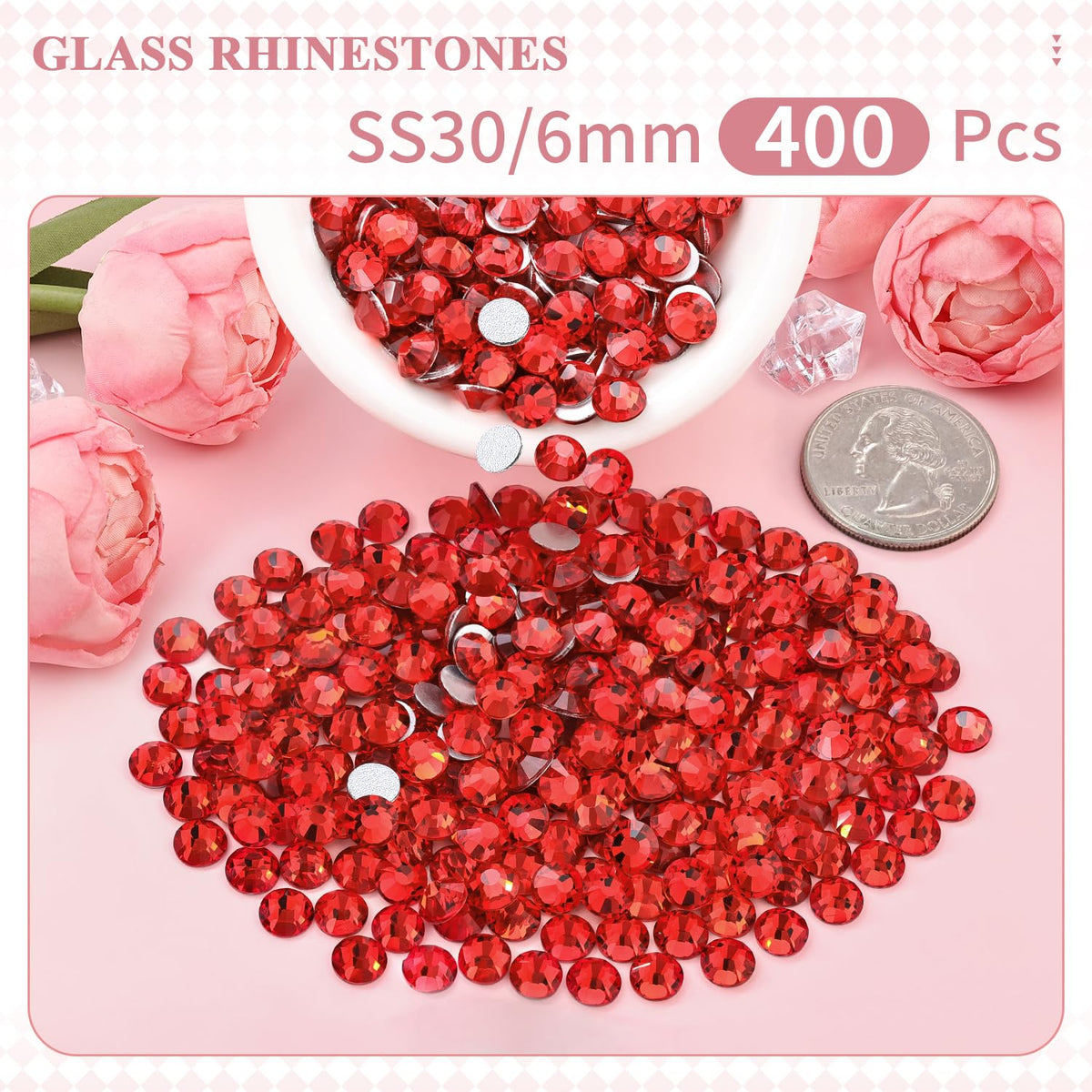 Close-up of BELLEBOOST Light Red Glass Rhinestones
