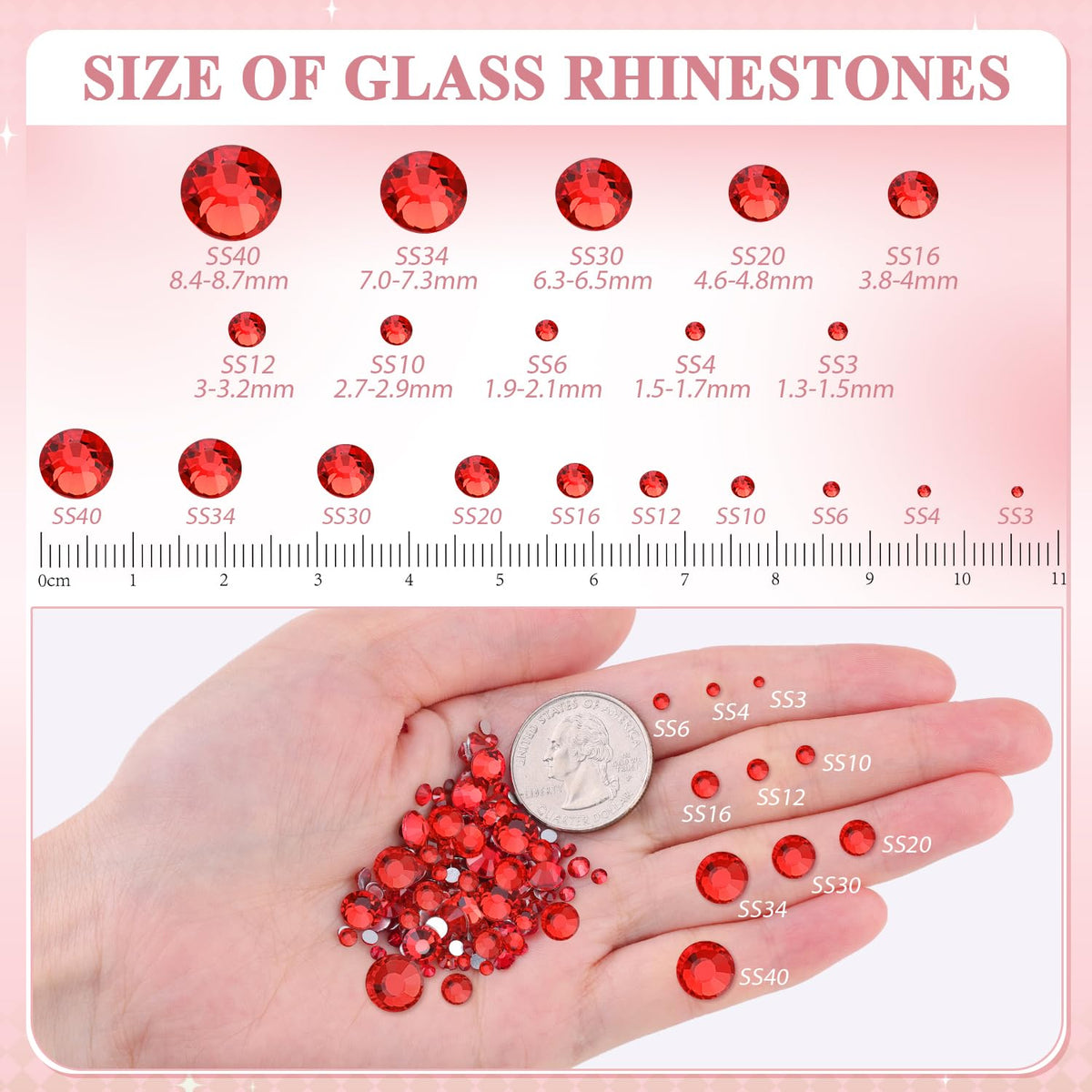 Close-up of BELLEBOOST Light Red Glass Rhinestones