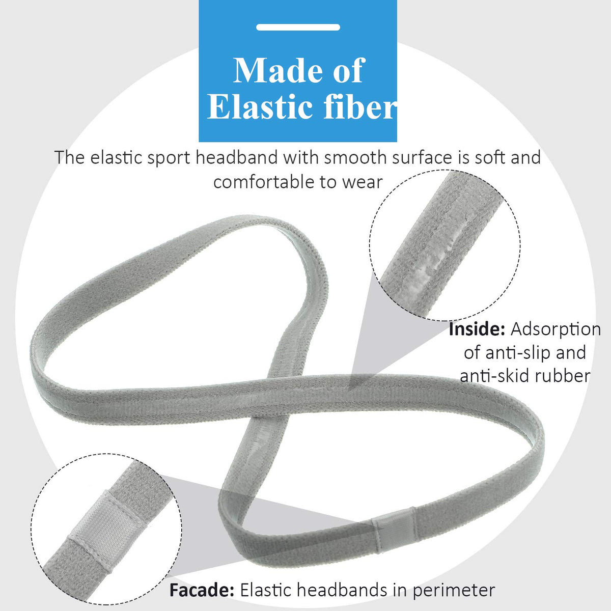 Close-up of Bememo Non-Slip Sport Headband in white