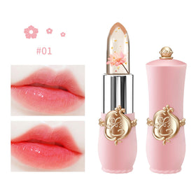 Close-up of BestLand Flower Jelly Lipstick showing golden flakes and flower