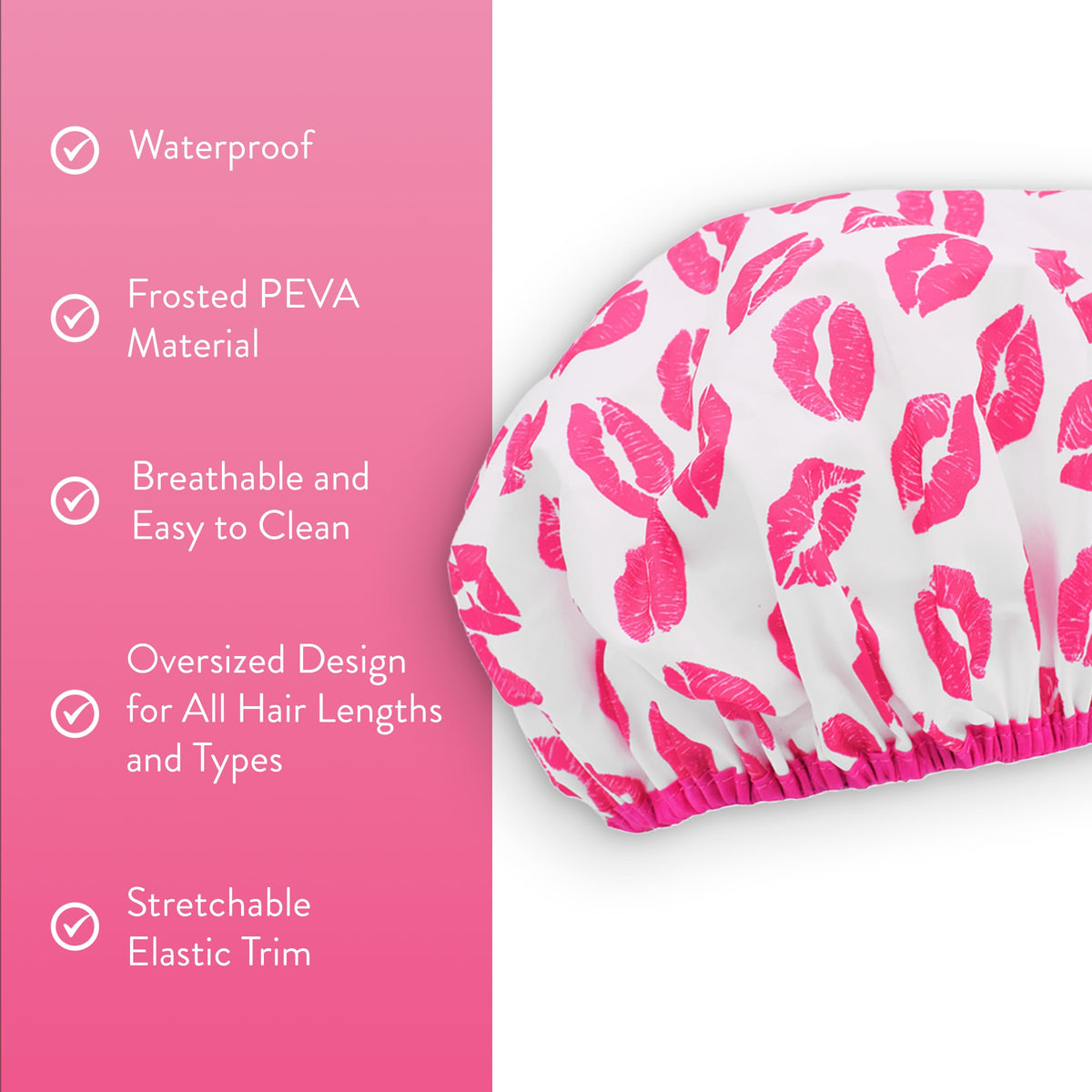 Close-up of Betty Dain Fashionista shower cap elastic trim and fabric