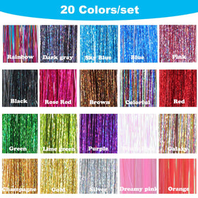 Close-up of Bintvoy hair tinsel strands in various colours