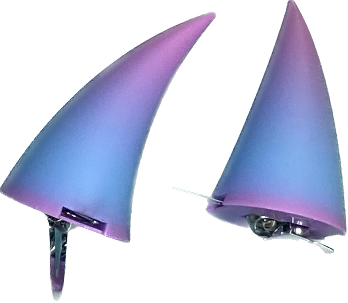 Close-up of black demon horns with velcro strap