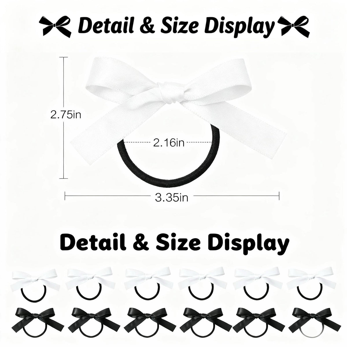 Close-up of black satin bow hair tie on ponytail