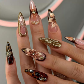 Close-up of BLGTGH Almond Press on Nails with 5D rhinestones