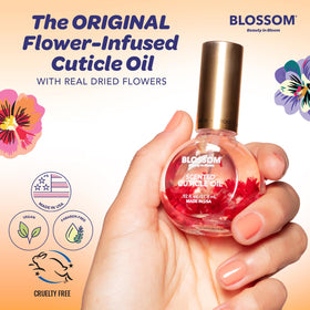 Close-up of Blossom Cuticle Oil showing natural flower infusion