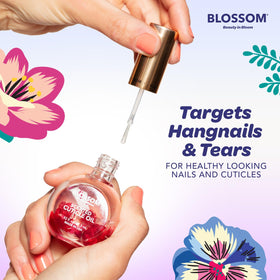 Close-up of Blossom Cuticle Oil with flowers inside