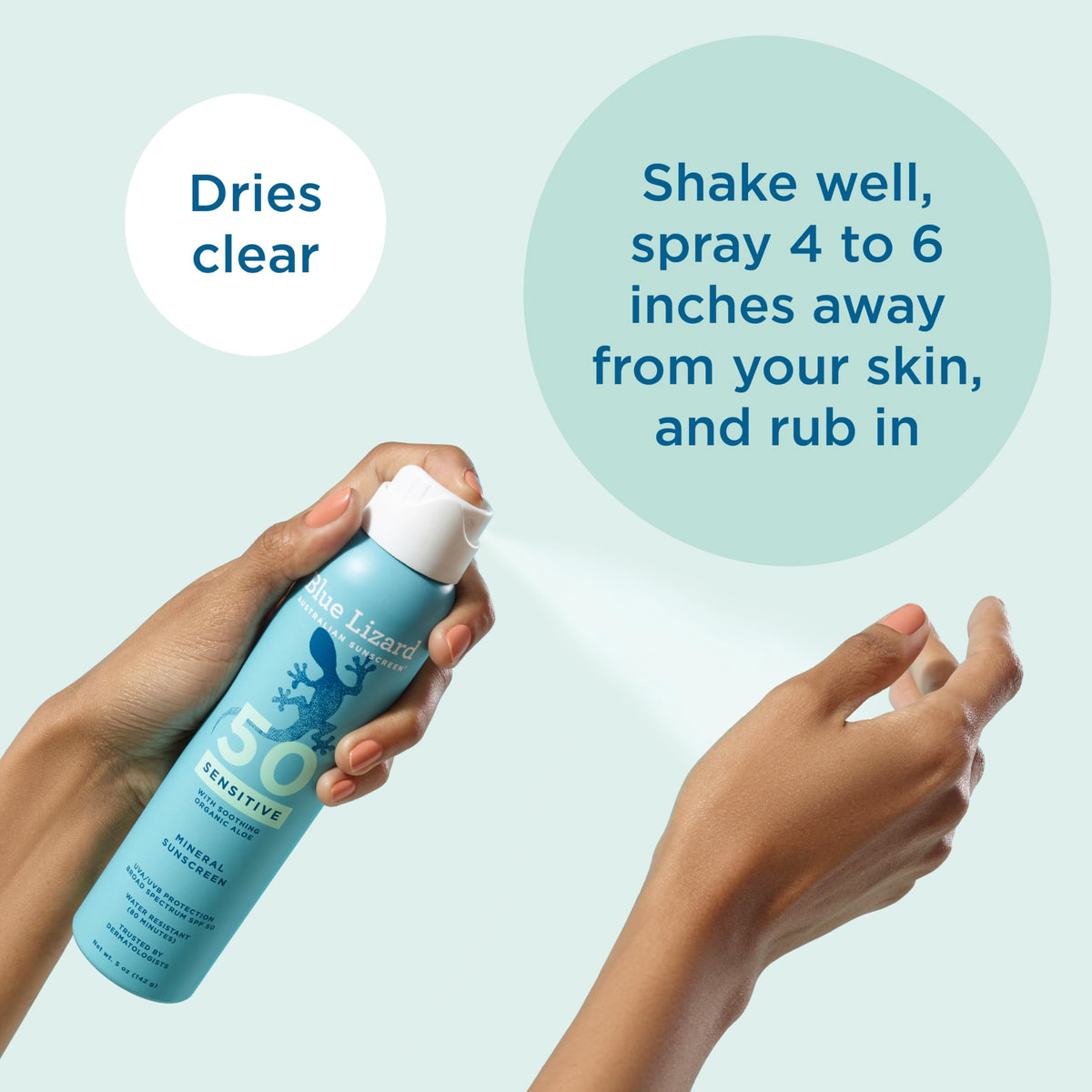Close-up of BLUE LIZARD Sensitive Mineral SPF 50 Spray nozzle