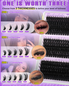 Close-up of Boahankuke Fluffy Lash Clusters showing different lengths