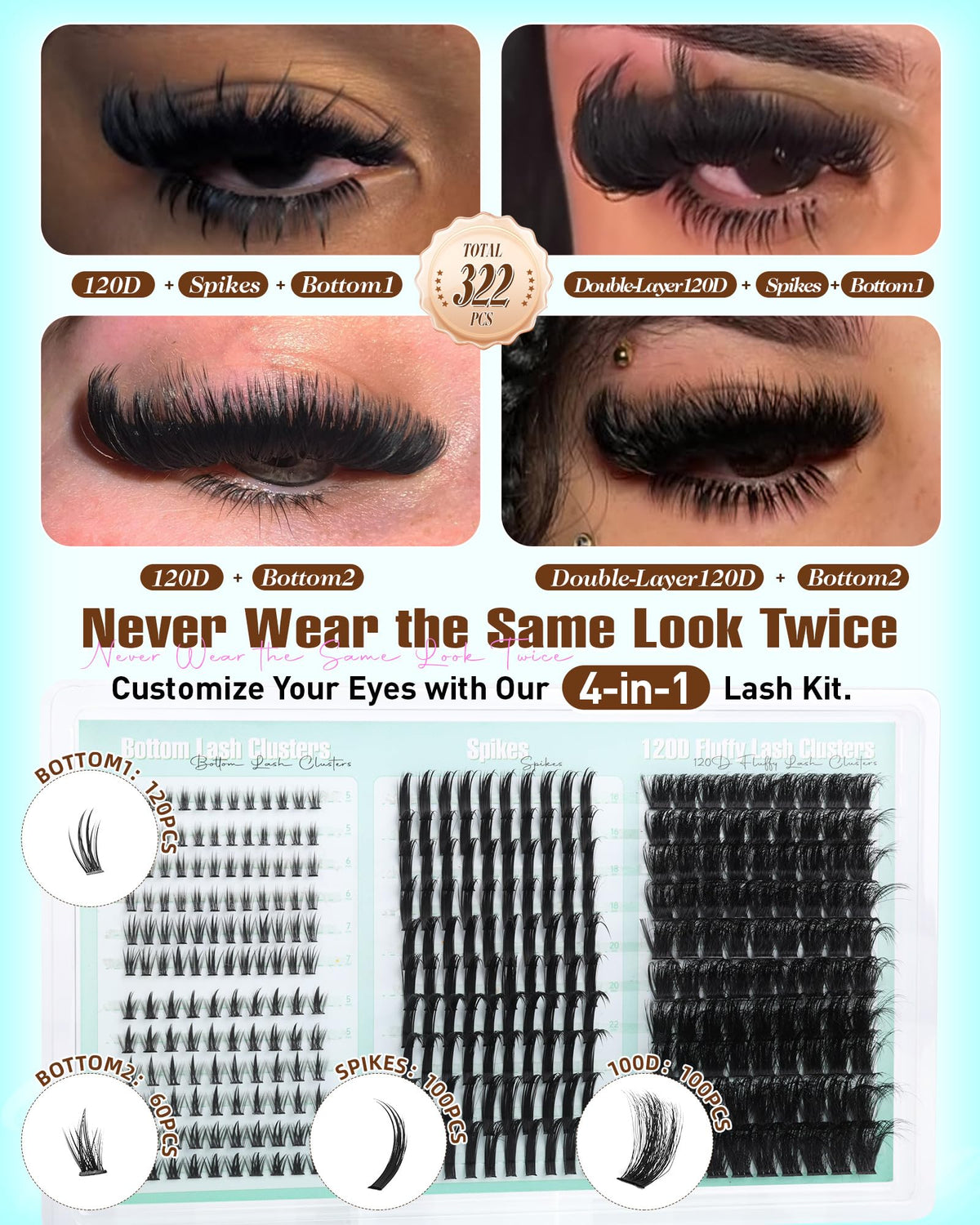 Close-up of Boahankuke Lash Clusters showing different styles