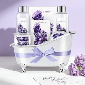 Close-up of BODY & EARTH Lavender Gift Set packaging