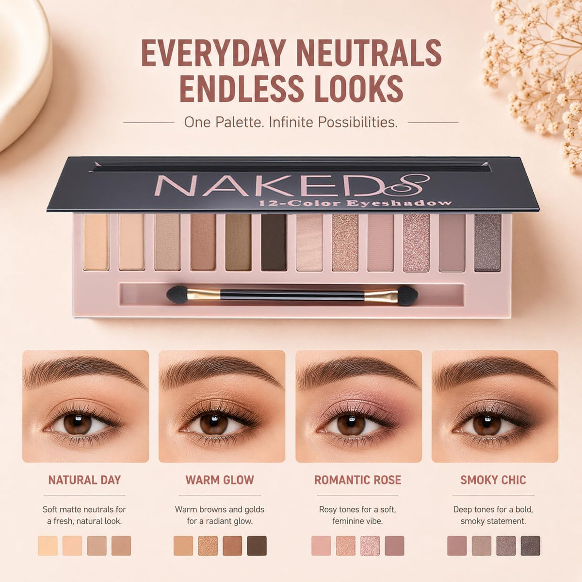 Close-up of BOLOPER eyeshadow shades in palette