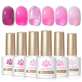 Close-up of Born Pretty jelly pink gel nail polish bottle
