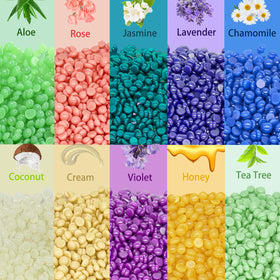 Close-up of Bouvetan hard wax beads in various colours