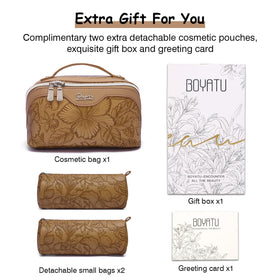 Close-up of BOYATU Makeup Bag showing vegan leather texture