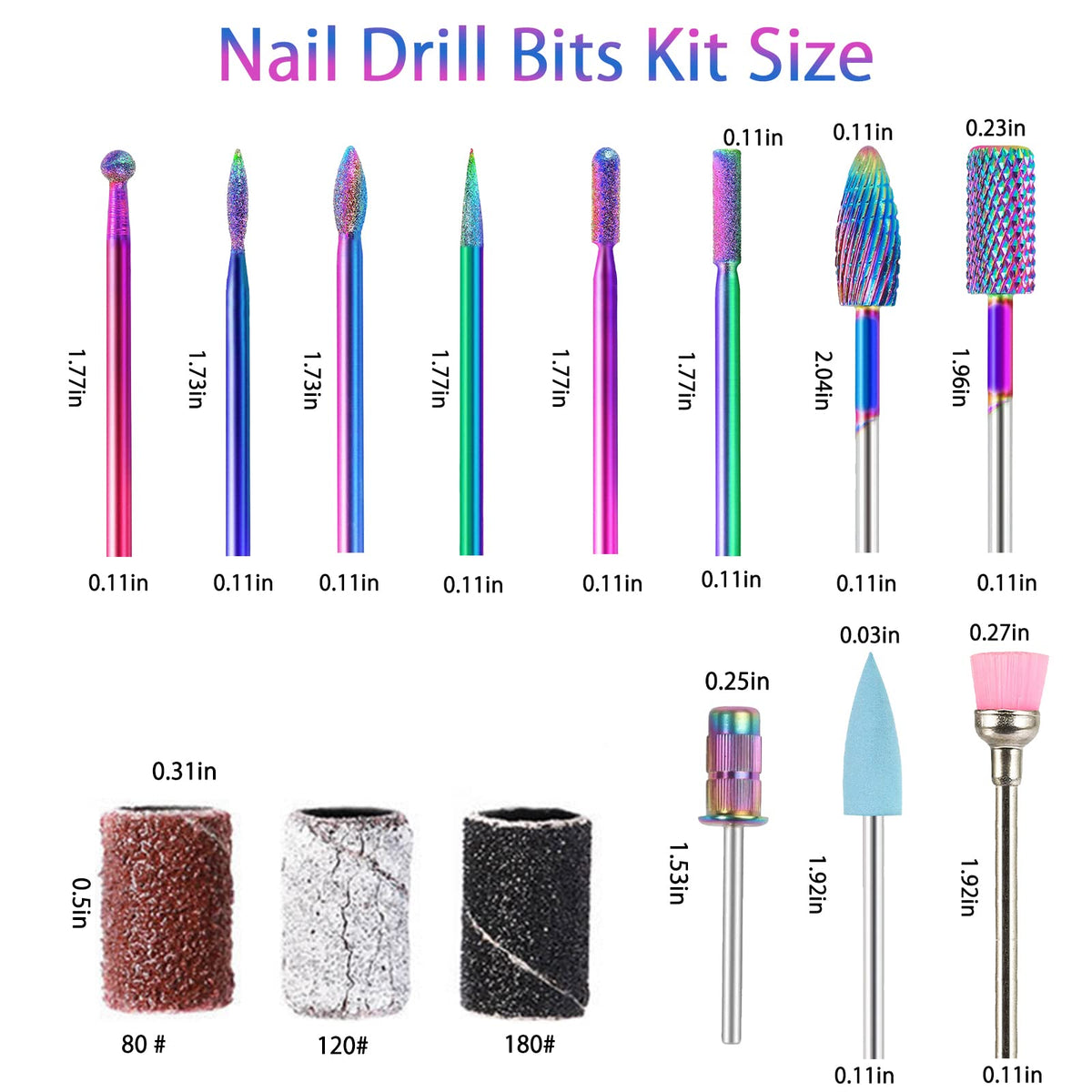 Close-up of BQAN carbide nail drill bits in different shapes