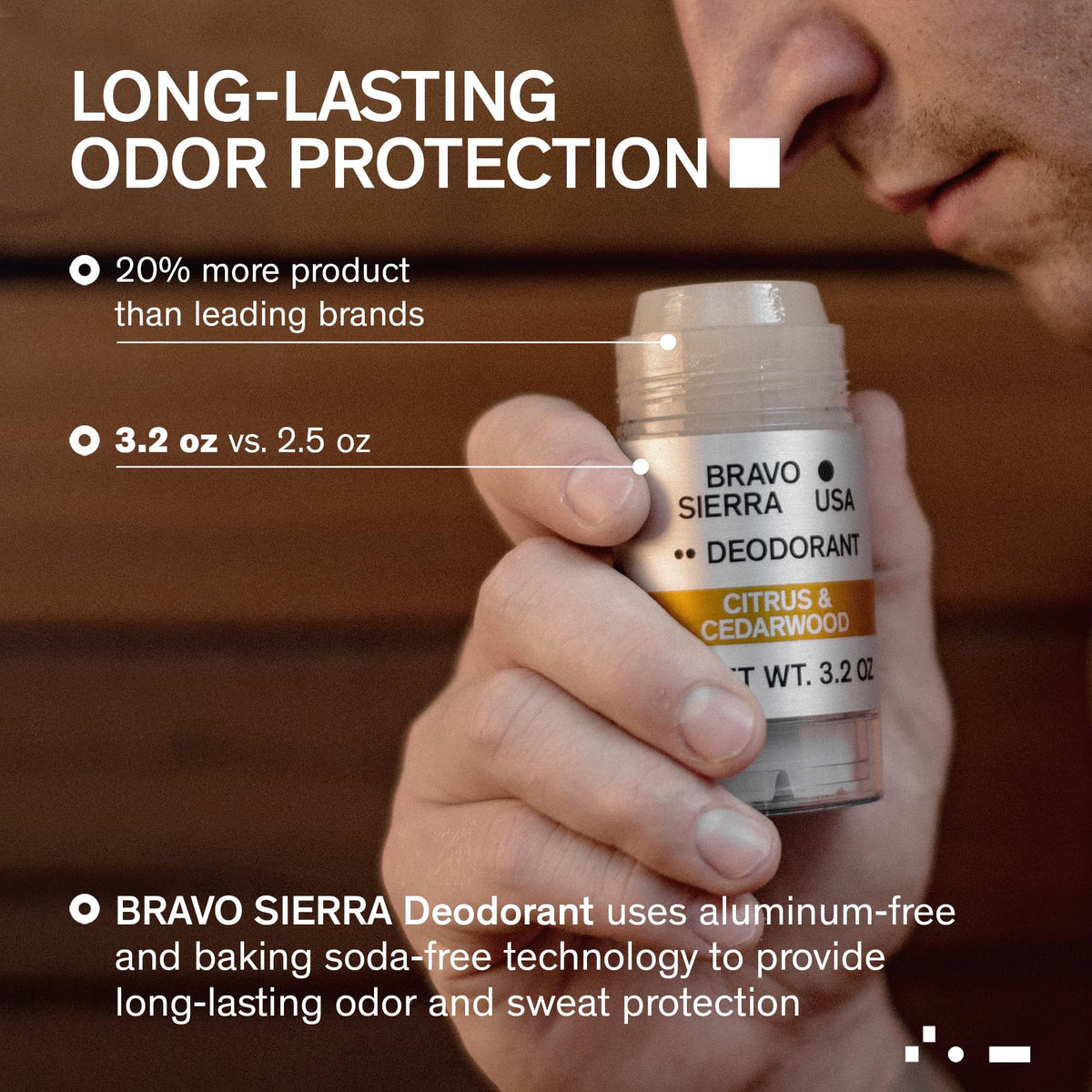 Close-up of Bravo Sierra Men's Deodorant showing clear application