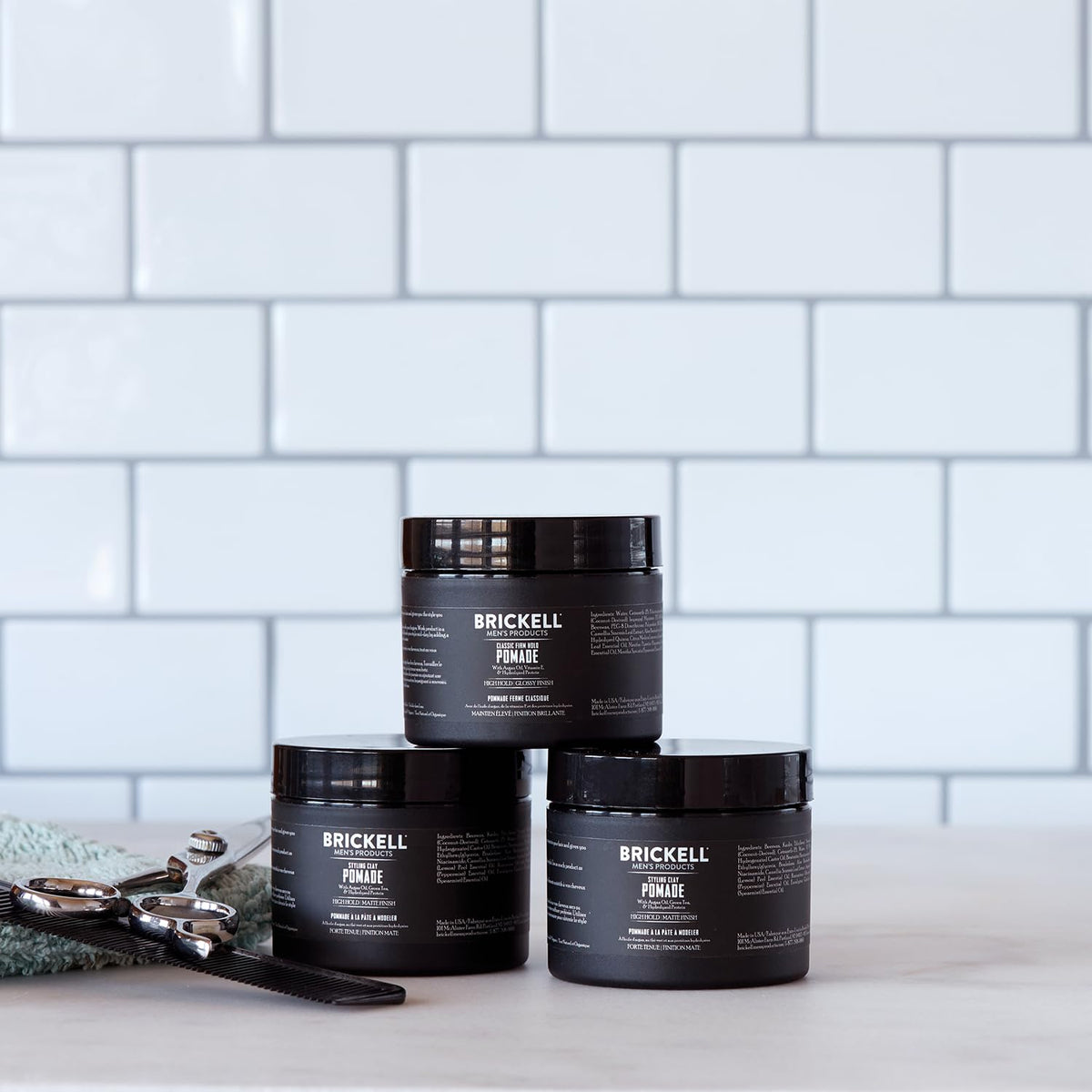 Close-up of Brickell Men's Hair Styling Clay Pomade texture