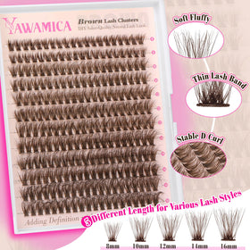 Close-up of brown lash clusters in Yawamica kit