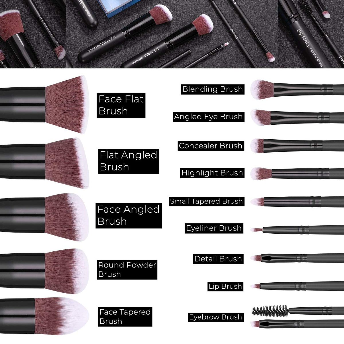 Close-up of BS-MALL blending brush from the 14-piece set