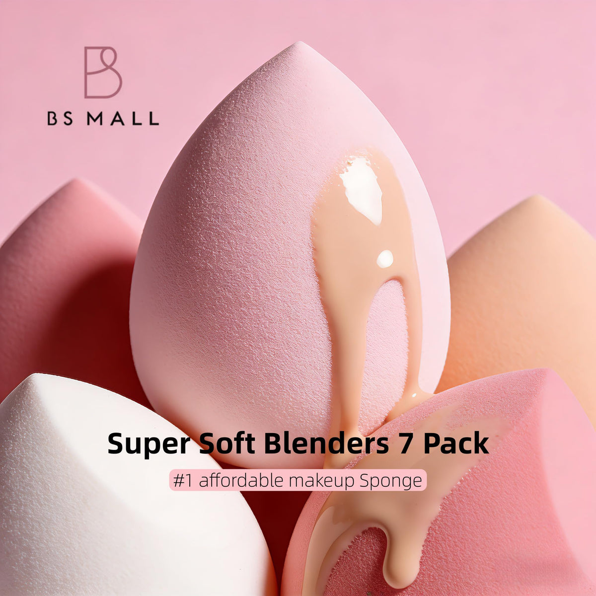 Close-up of BS-MALL makeup sponges in various shapes