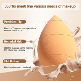 Close-up of BS-MALL makeup sponges showing different shapes