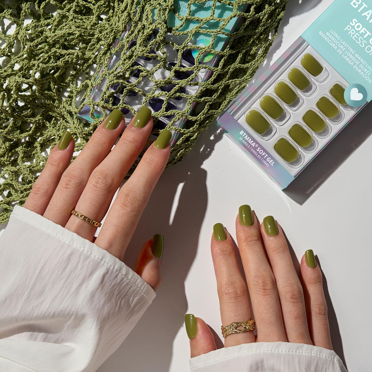Close-up of BTArtbox Press On Nails showing slim tips
