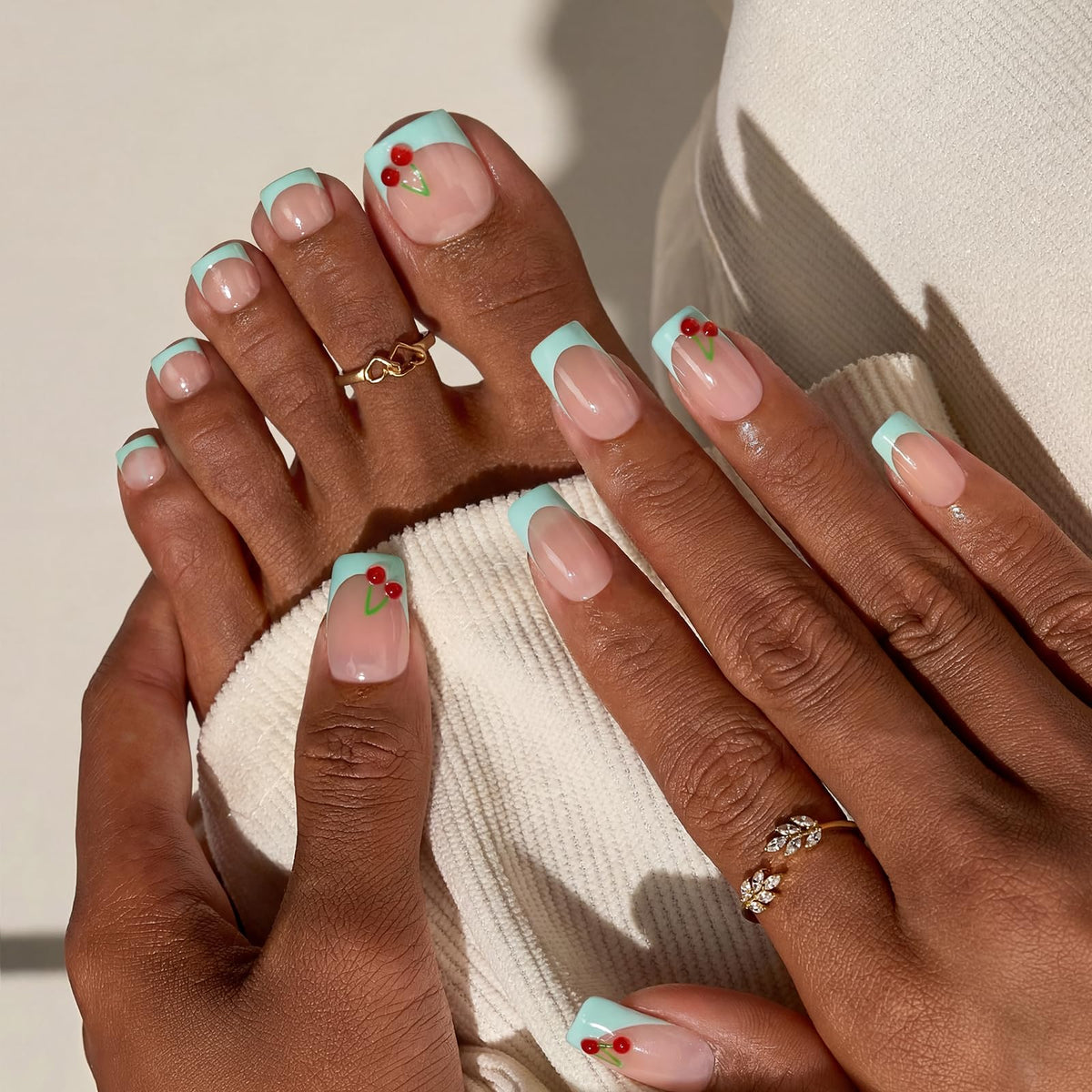 Close-up of BTArtbox Press On Nails showing slim tips and texture