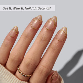 Close-up of BTArtbox Press On Nails showing the 3D gold line detail