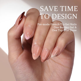 Close-up of BTArtboxnails Almond Peach French Tip Press On Nails