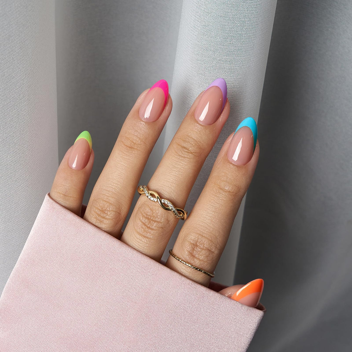 Close-up of BTARTBOXNAILS Pastel French Tip Press On Nails showing peach colour