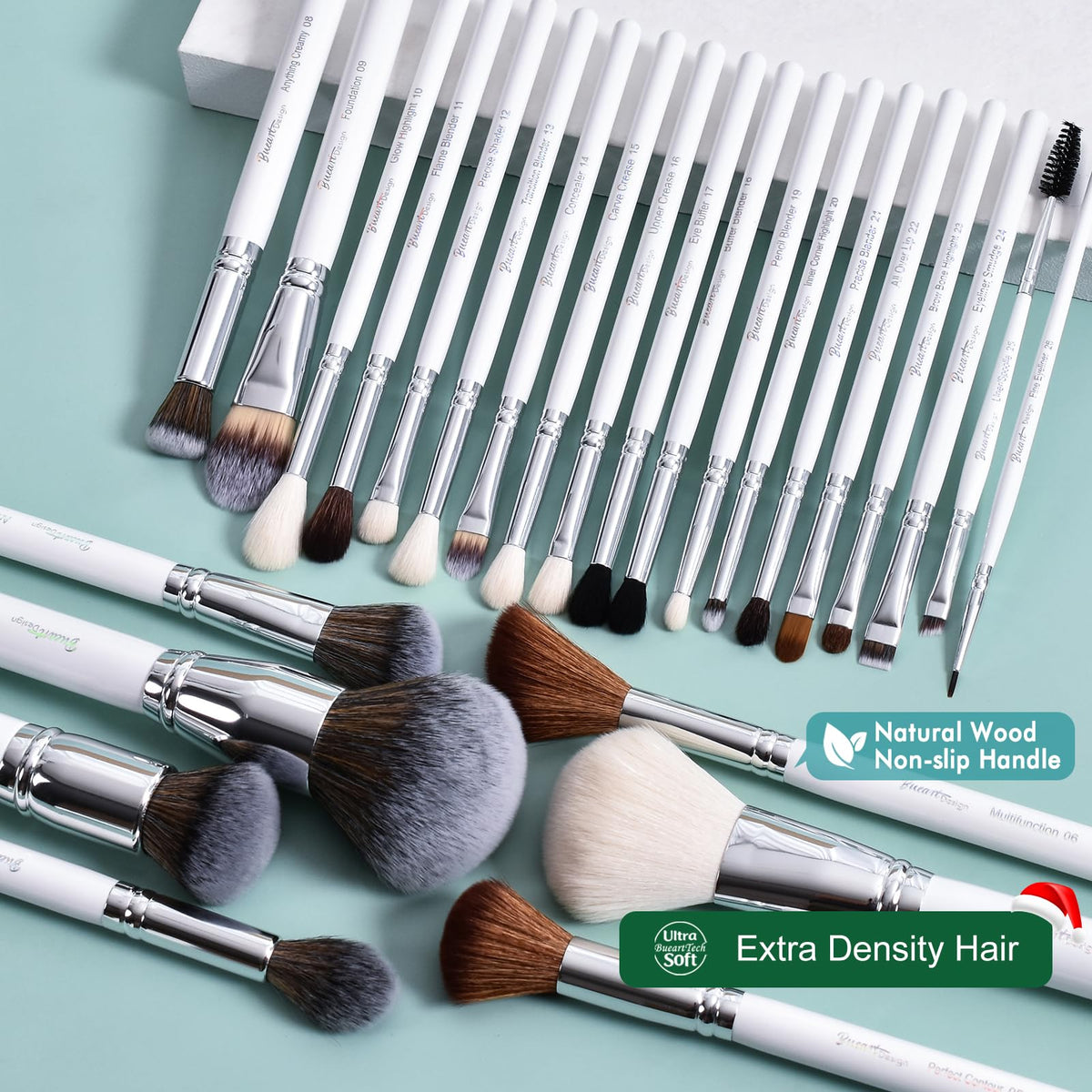 Close-up of Bueart Design goat hair makeup brushes