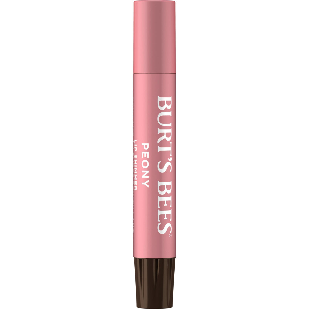 Close-up of Burt's Bees Lip Shimmer Peony stick with shimmering colour