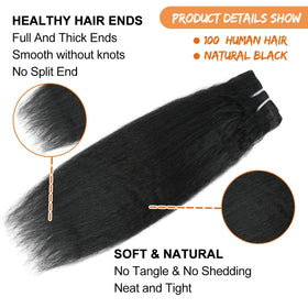 Close-up of CALNESHIA Kinky Straight Clip In Hair Extensions clips