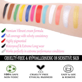 Close-up of CCbeauty face paint palette showing all 12 colours